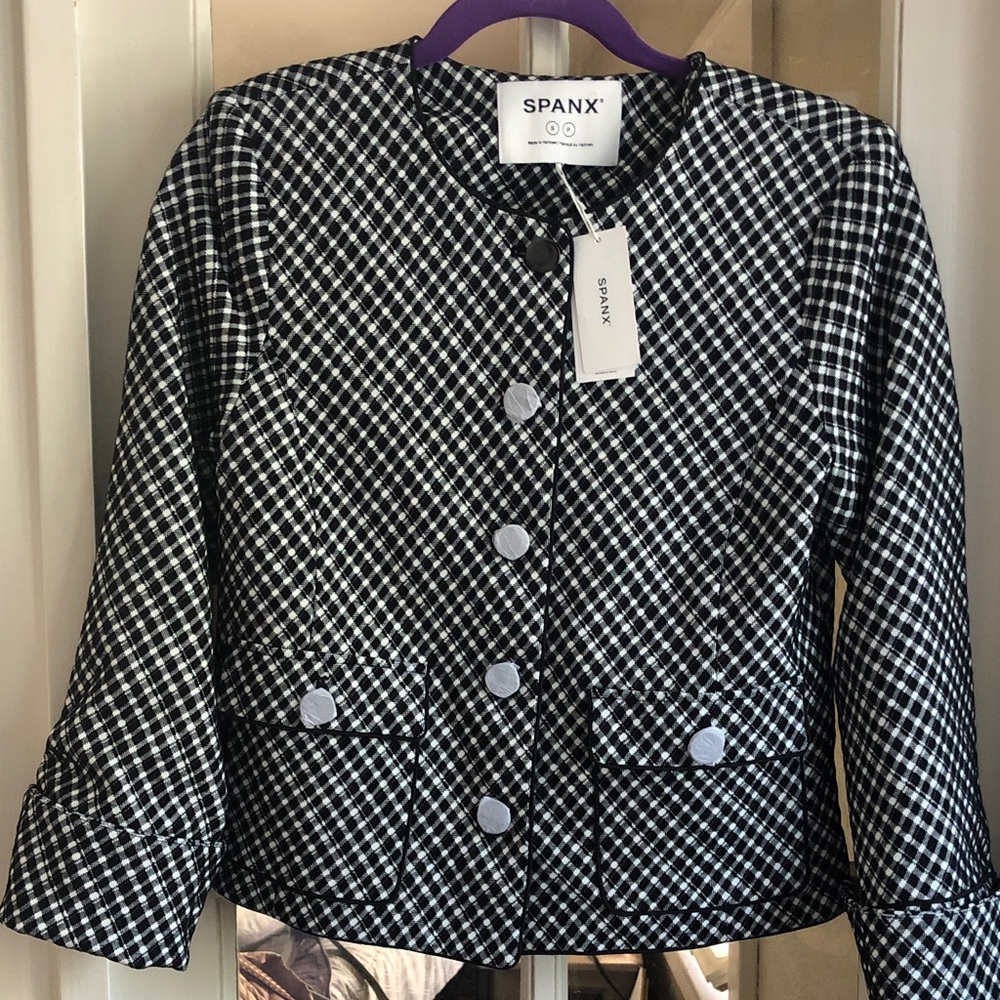 NWT SPANX Ponte Lady Jacquard Black/White Checkered Jacket